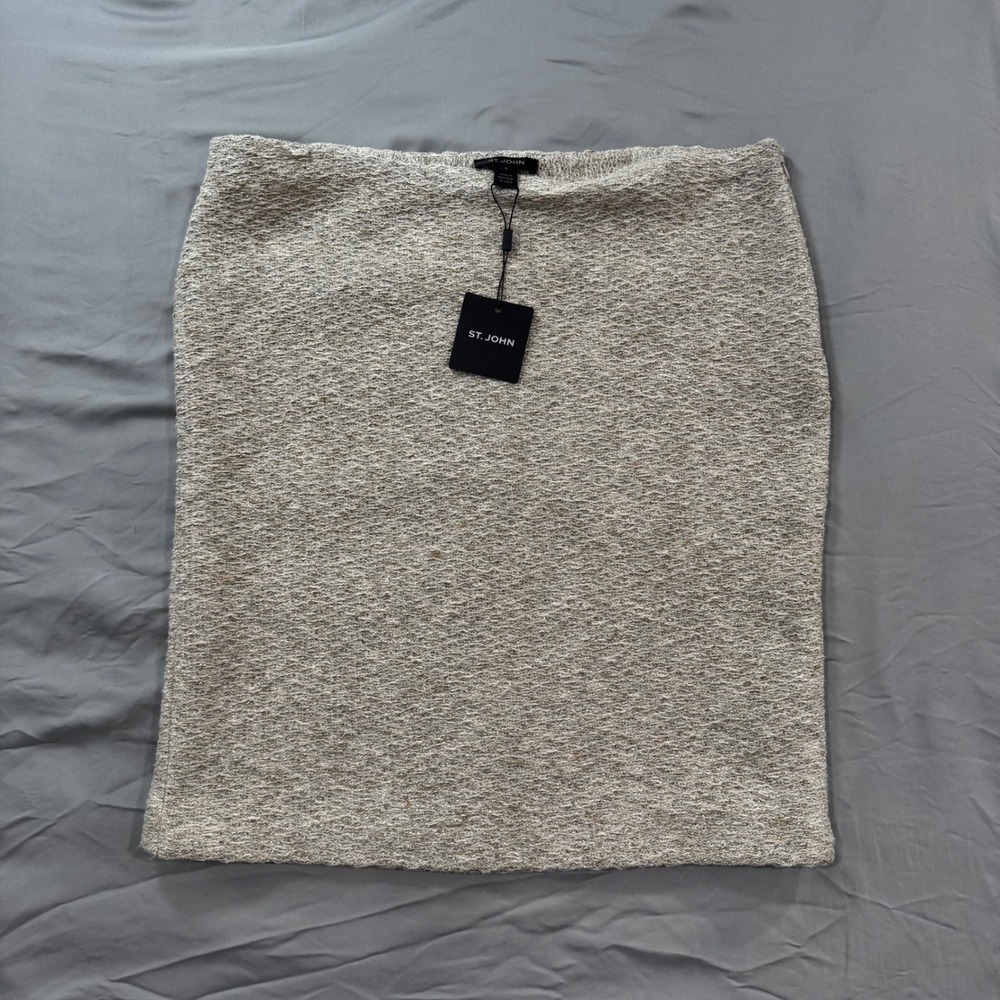 St. John Pencil Skirt Neutral Silver Beige Knee Length Womens 18 Luxury Party